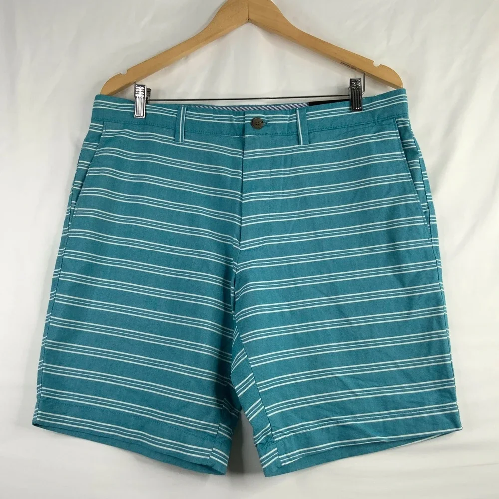Banana Republic Deck Shorts Mens 34 Teal White Striped Slim Fit 9